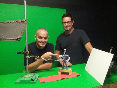 Ed Schofield and Mike Dietz as they work on Tommynaut from Armikrog. 