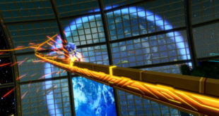 Sonic grinds down a rail in a snapshot for Sonic Colors Ultimate.