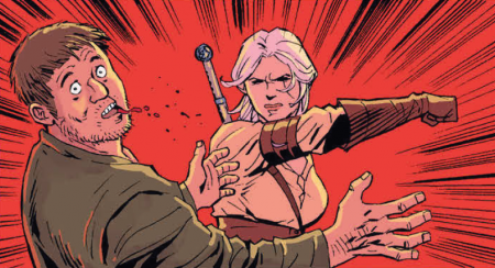 Usage of graphic shades in fights. In this particular panel Ciri punches a man in the jaw.
