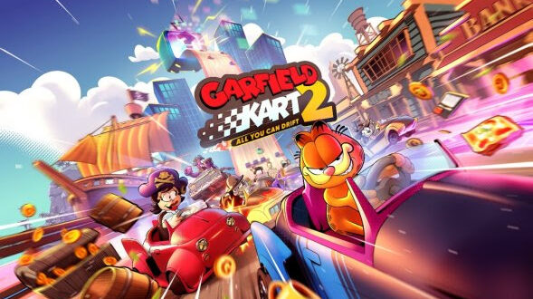 The funny fat cat is about to hit the track again, in Garfield Kart 2 – All You Can Drift